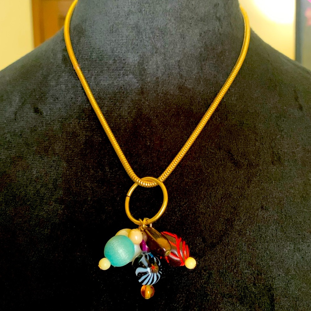 Vintage necklace with fun multicolor pendant on a golden ring